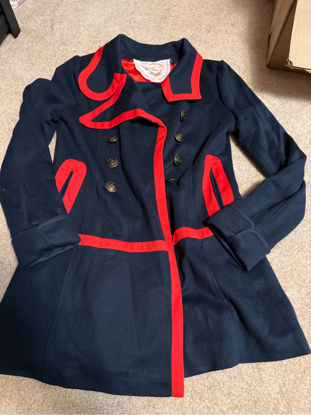 Kimchi Blue Peter Pan Collar Peacoat with Red Piping from Knitted Dove